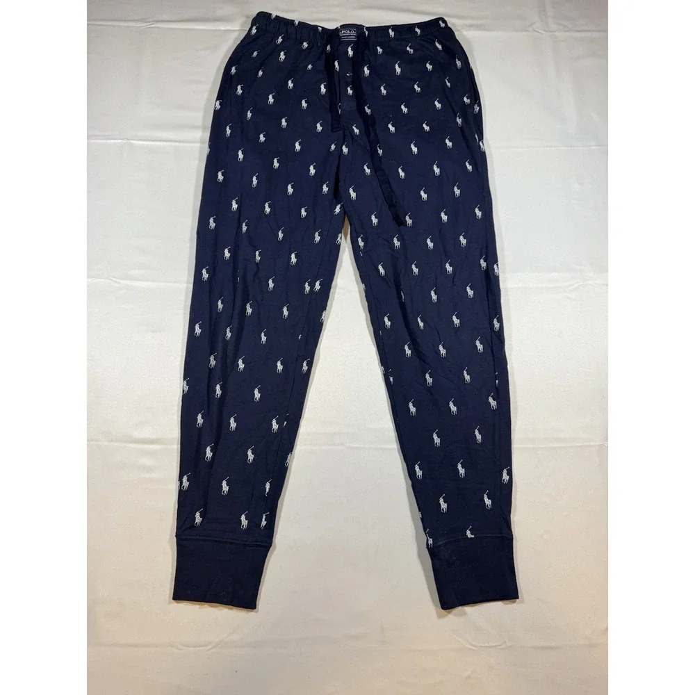 Polo Ralph Lauren Men's Navy Blue All Over Pony Knit Sleep Jogger Pants Medium